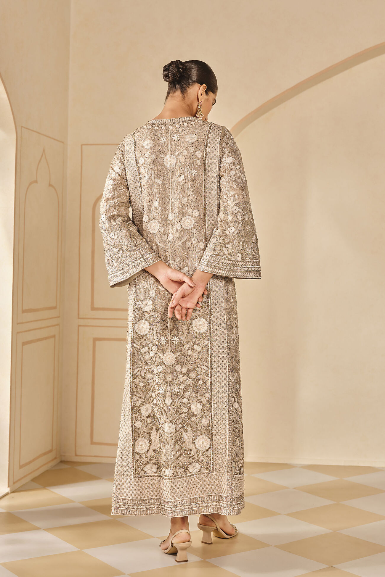 Arisa Embroidered Silk Kaftan - Bronze, Gold, image 2